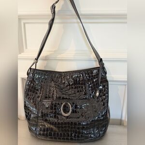 Brighton Classic Jane Black Croc-Embossed Shoulder Bag